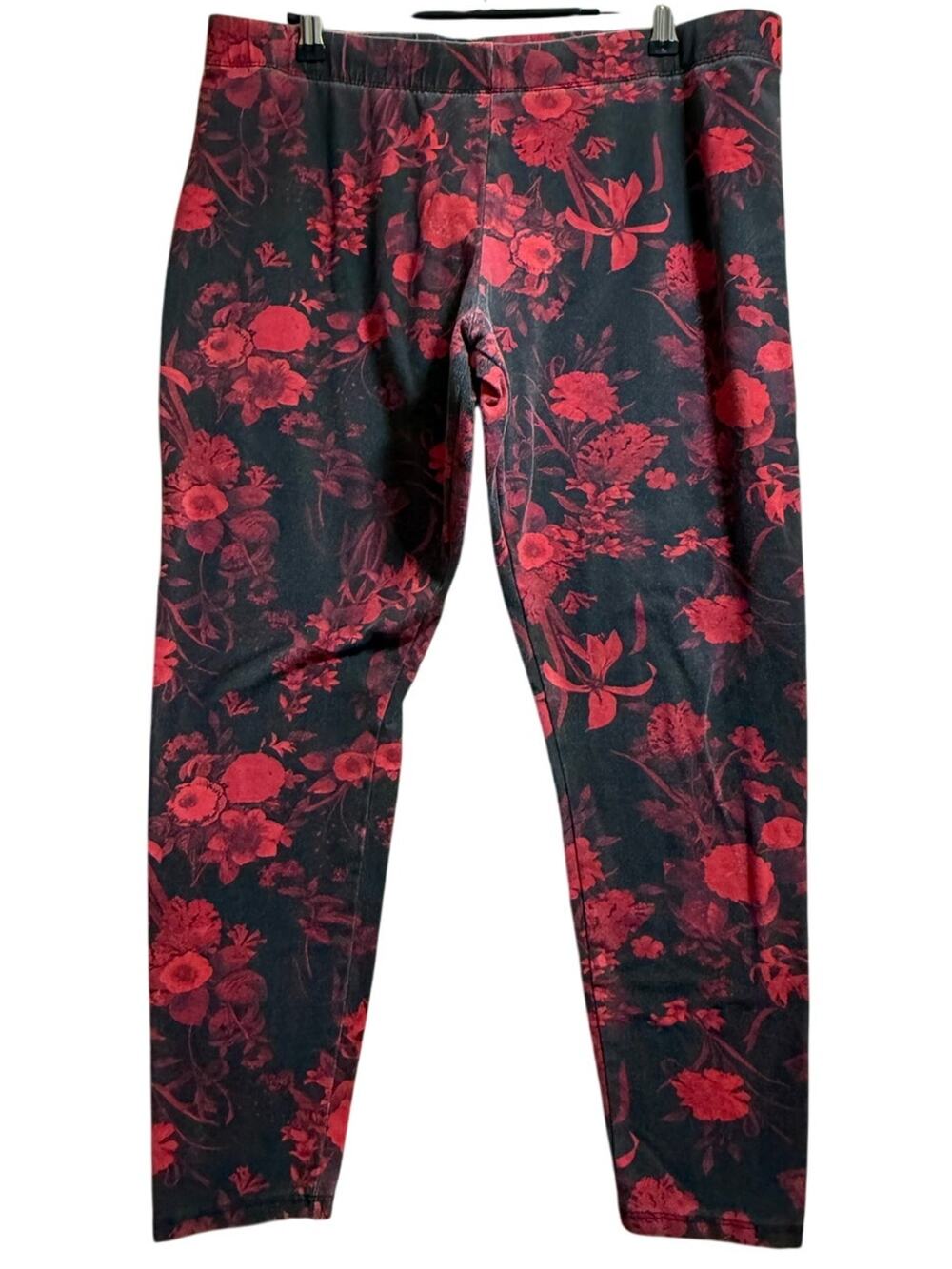 C Label Black and Red Floral Leggings - Size Large